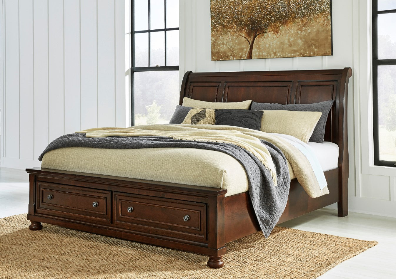 Porter Rustic Brown King Platform Storage Bed, Dresser & Mirror