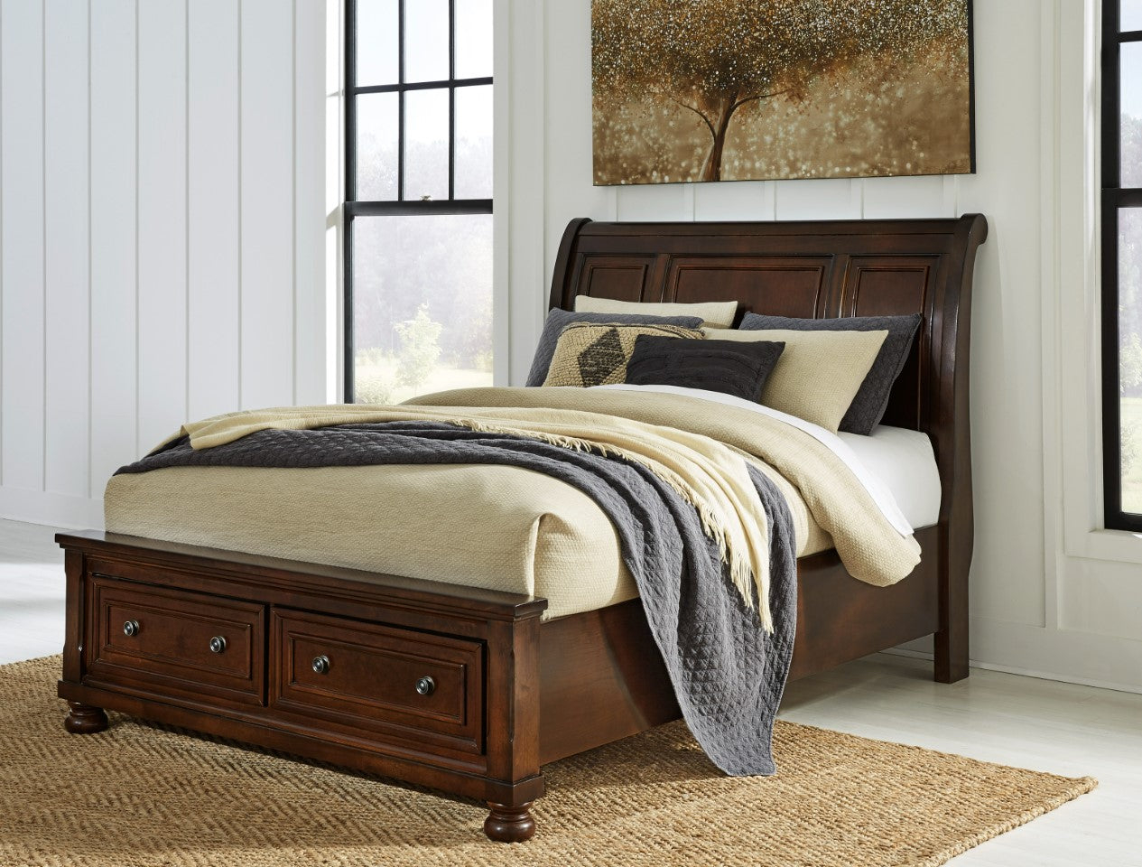 Porter Rustic Brown Queen Platform Storage Bed