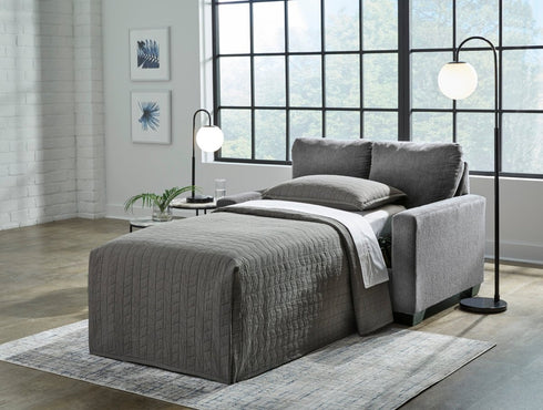 Rannis Pewter Twin Loveseat Sleeper - WCC Furniture & Mattress Center Lafayette & Lake Charles