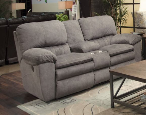 Reyes Graphite Reclining Loveseat with Console - WCC Furniture & Mattress Center Lafayette & Lake Charles