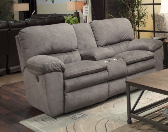 Reyes Graphite Reclining Loveseat with Console - WCC Furniture & Mattress Center Lafayette & Lake Charles