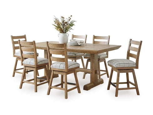 Ridgester Light Brown 7 Piece Counter Height Dining Set - WCC Furniture & Mattress Center Lafayette & Lake Charles