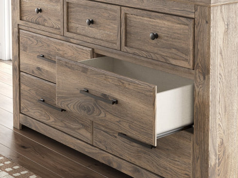 Rusticott Brown Poster Bed, Dresser & Mirror - WCC Furniture & Mattress Center Lafayette & Lake Charles