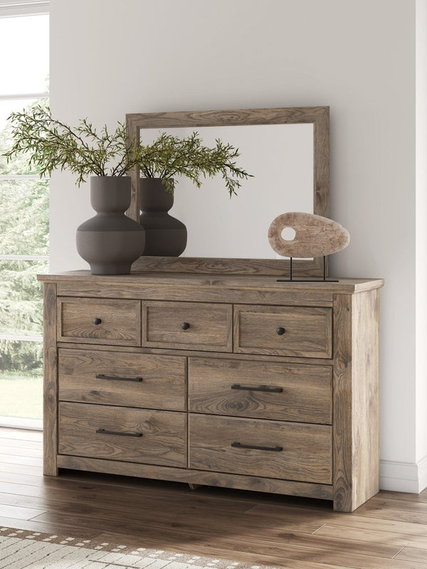Rusticott Brown Poster Bed, Dresser & Mirror - WCC Furniture & Mattress Center Lafayette & Lake Charles
