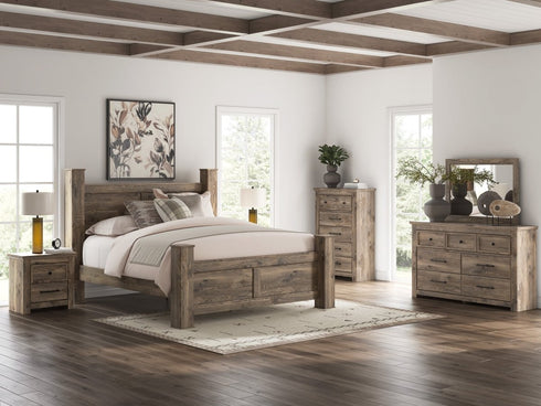 Rusticott Brown Poster Bed, Dresser & Mirror - WCC Furniture & Mattress Center Lafayette & Lake Charles