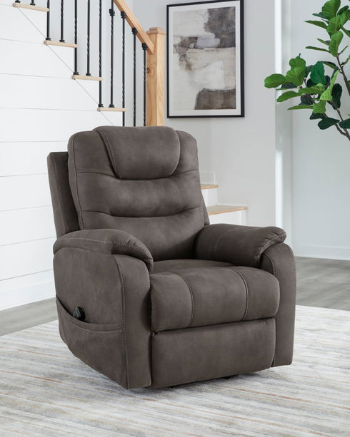 Snowfield Gunmetal Power Lift Recliner - WCC Furniture & Mattress Center Lafayette & Lake Charles