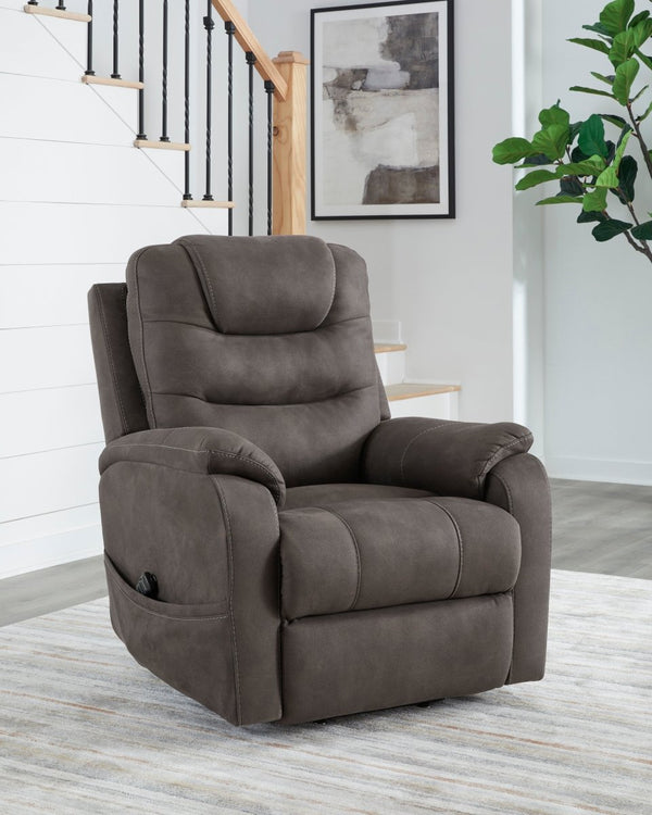 Snowfield Gunmetal Power Lift Recliner - WCC Furniture & Mattress Center Lafayette & Lake Charles