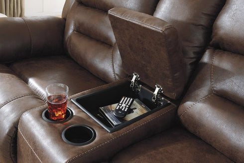 Stoneland Chocolate Reclining Sofa & Reclining Loveseat - WCC Furniture & Mattress Center Lafayette & Lake Charles