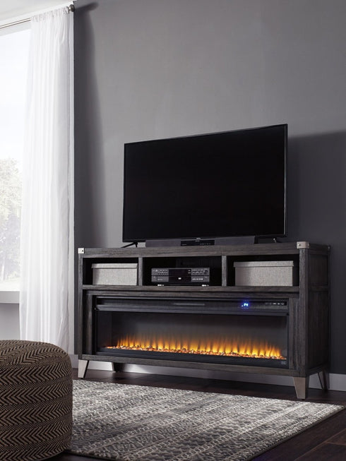 Todoe Gray TV Stand w/ Fireplace - WCC Furniture & Mattress Center Lafayette & Lake Charles