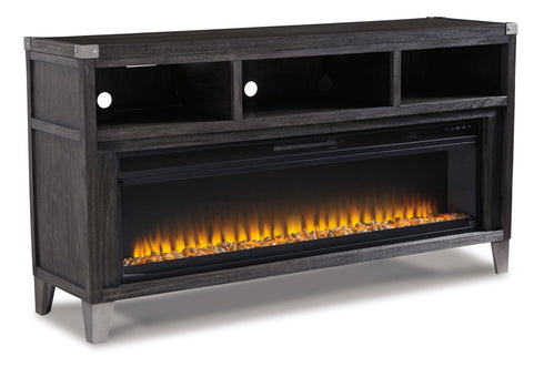 Todoe Gray TV Stand w/ Fireplace - WCC Furniture & Mattress Center Lafayette & Lake Charles