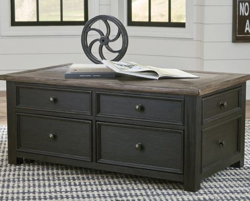 Tyler Creek Grayish Brown/Black Lift Top Cocktail Table - WCC Furniture & Mattress Center Lafayette & Lake Charles