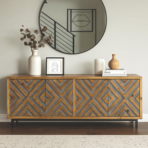 Westside Smooth Pecan with Silver 4 Door Console - WCC Furniture & Mattress Center Lafayette & Lake Charles