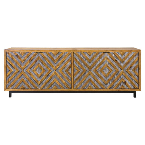 Westside Smooth Pecan with Silver 4 Door Console - WCC Furniture & Mattress Center Lafayette & Lake Charles
