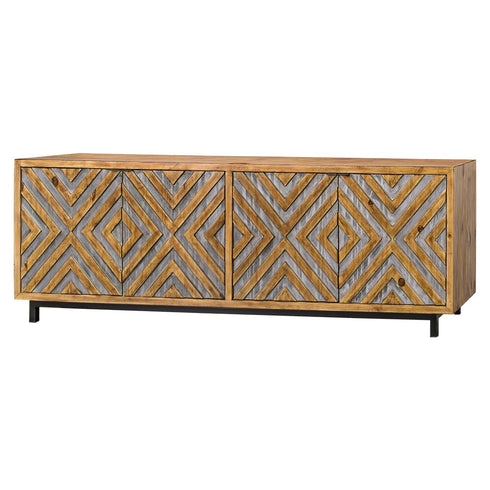 Westside Smooth Pecan with Silver 4 Door Console - WCC Furniture & Mattress Center Lafayette & Lake Charles
