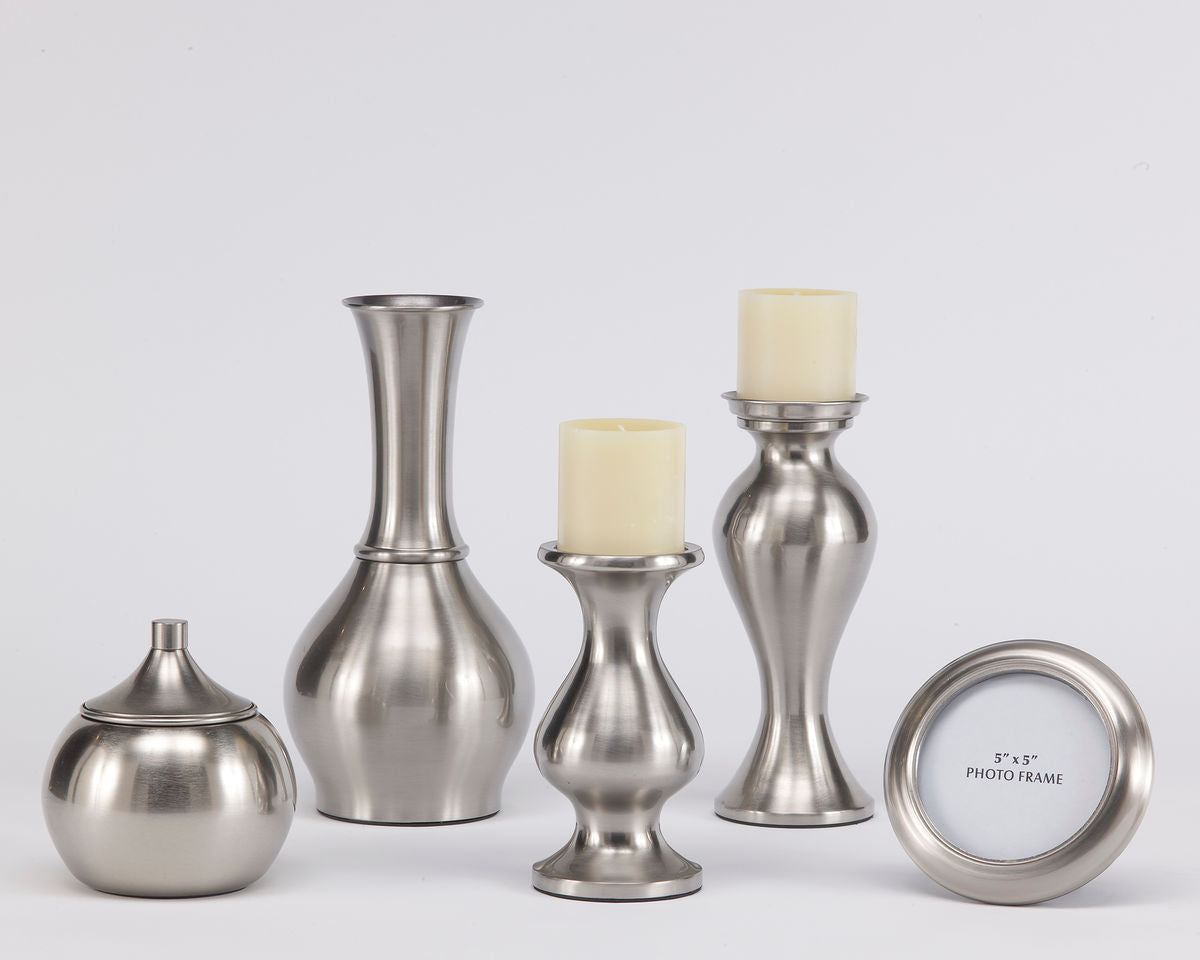 Rishona Brushed Silver Finish Accessory Set