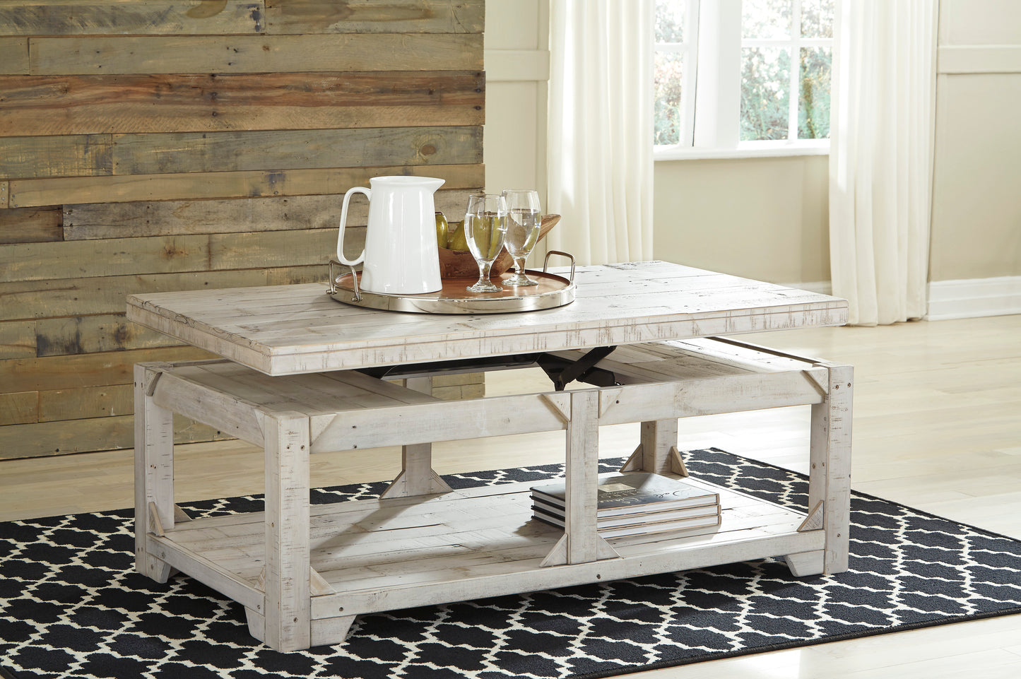 Fregine White Wash Lift Top Cocktail Table