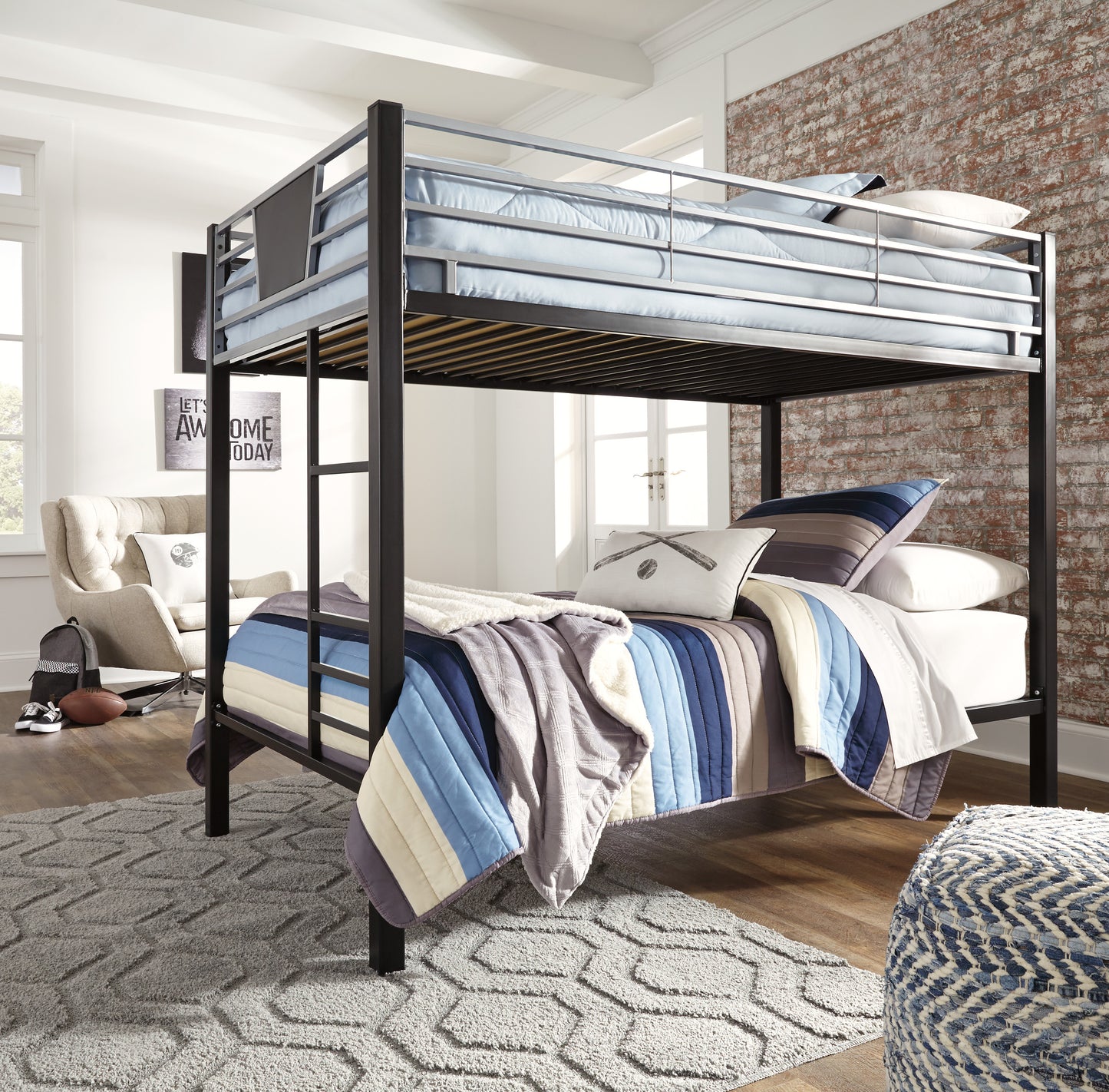 Dinsmore Black/Gray Twin/Twin Bunk Bed w/Ladder