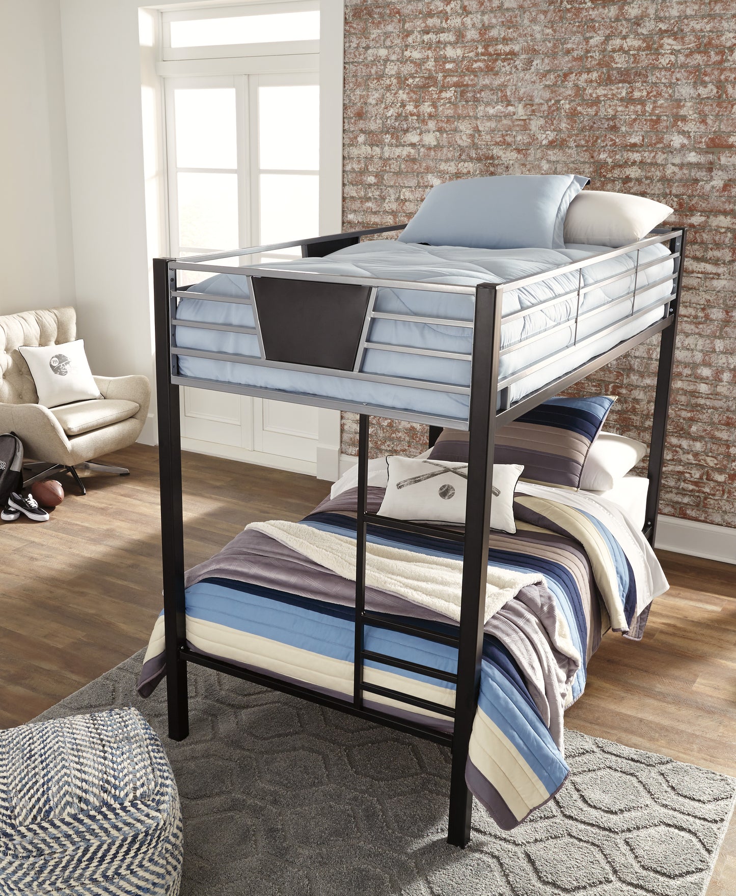 Dinsmore Black/Gray Twin/Twin Bunk Bed w/Ladder