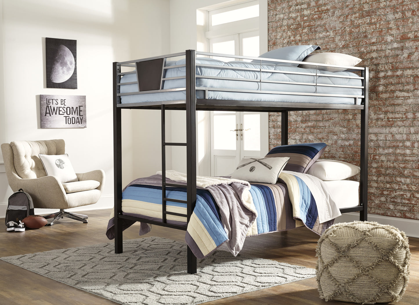 Dinsmore Black/Gray Twin/Twin Bunk Bed w/Ladder