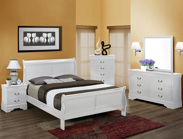 Louis Philip White Bed, Dresser & Mirror