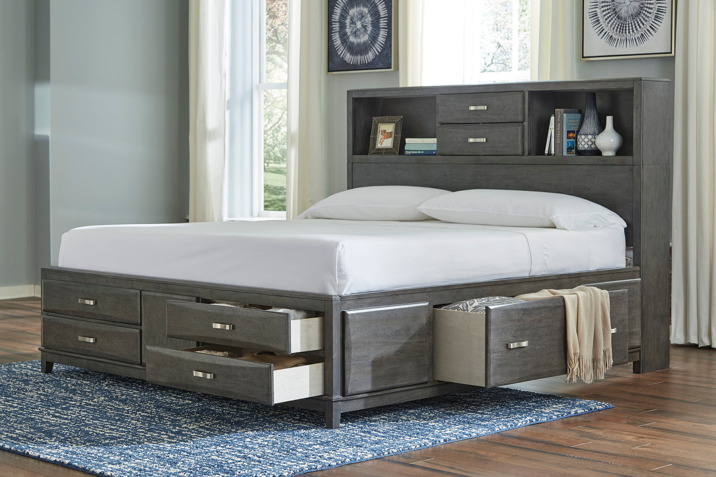 Caitbrook Gray King Platform Storage Bed