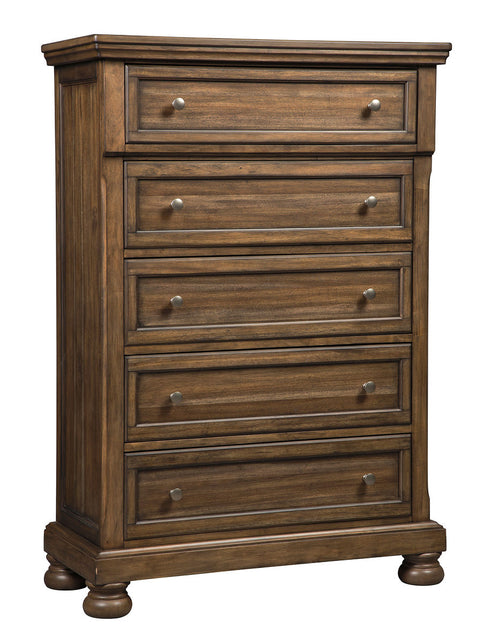 Flynnter Medium Brown Five Drawer Chest