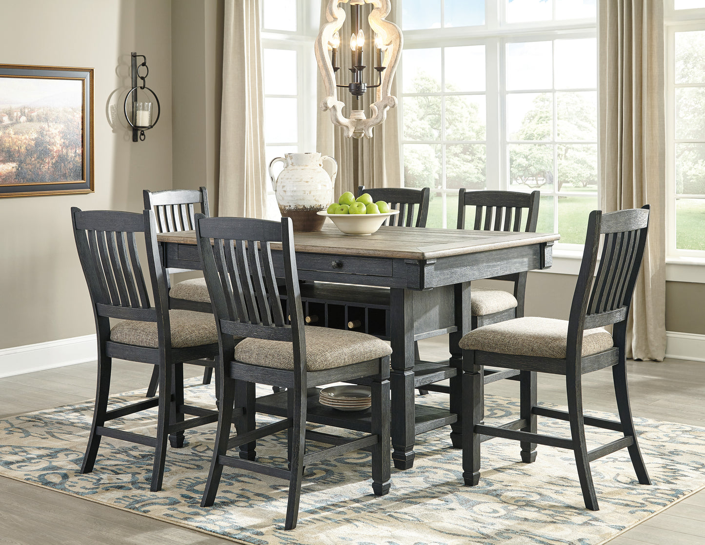 Tyler Creek Black/Gray 7 Piece Counter Height Dining Set