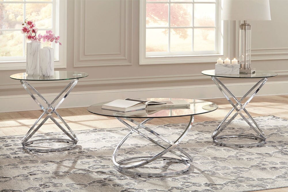 Hollynyx Chrome Finish Occasional Table Set