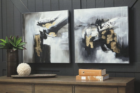 Jerrin Black/White/Gold Finish Wall Art Set - WCC Furniture & Mattress Center Lafayette & Lake Charles