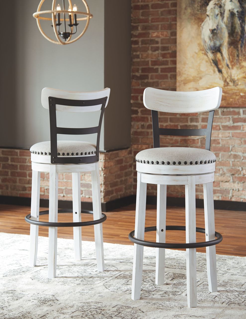 Valebeck White Tall UPH Swivel Barstool (1 barstool)