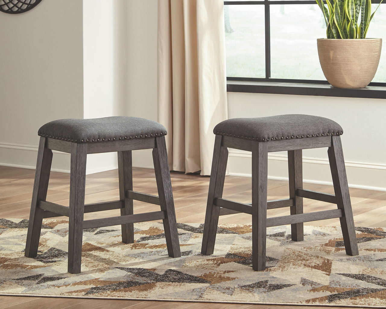 Caitbrook Dark Gray Upholstered Stool (Set of 2)