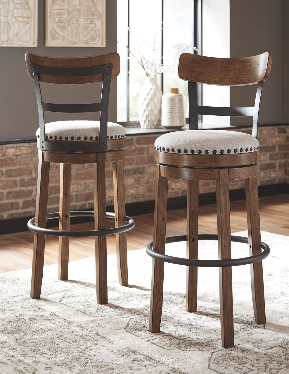 Valebeck Brown Tall UPH Swivel Barstool (1 barstool)