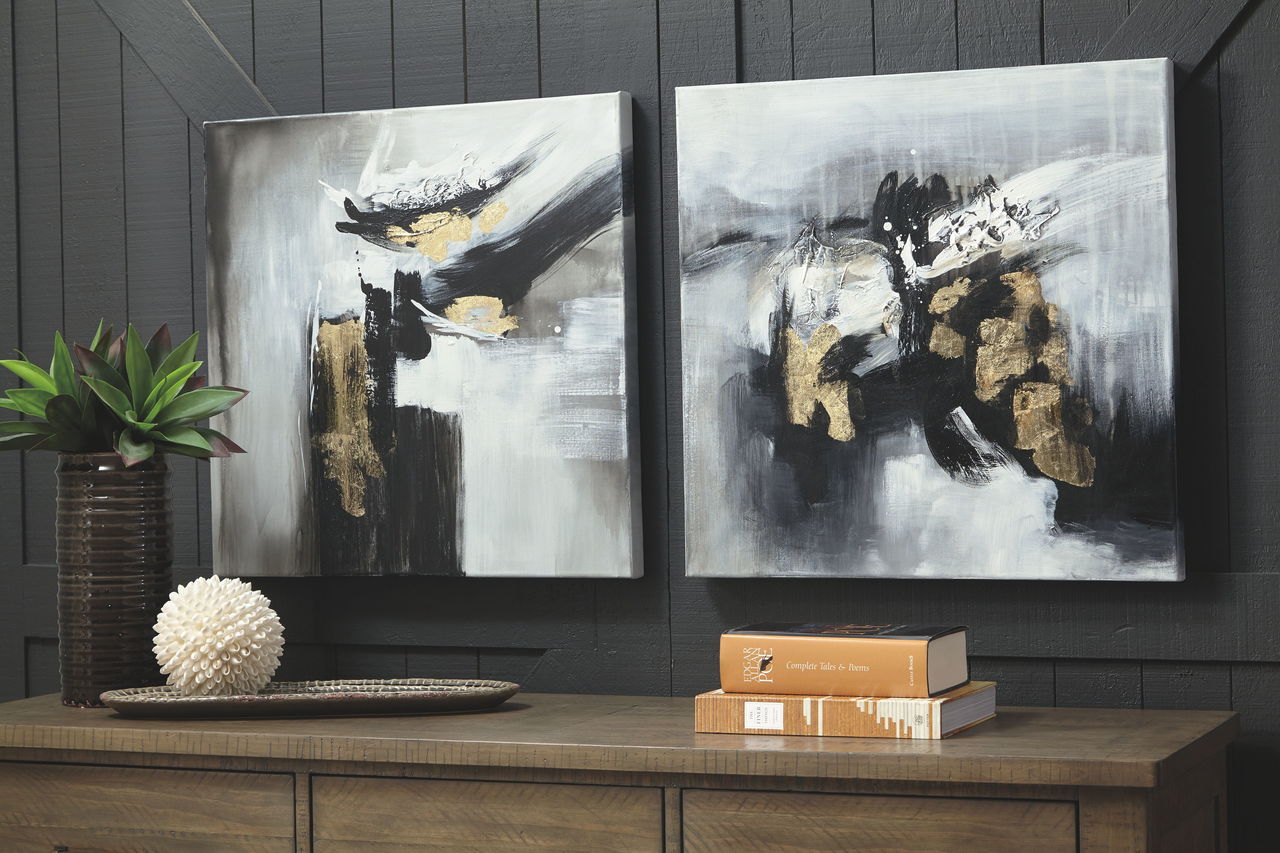 Jerrin Black/White/Gold Finish Wall Art Set
