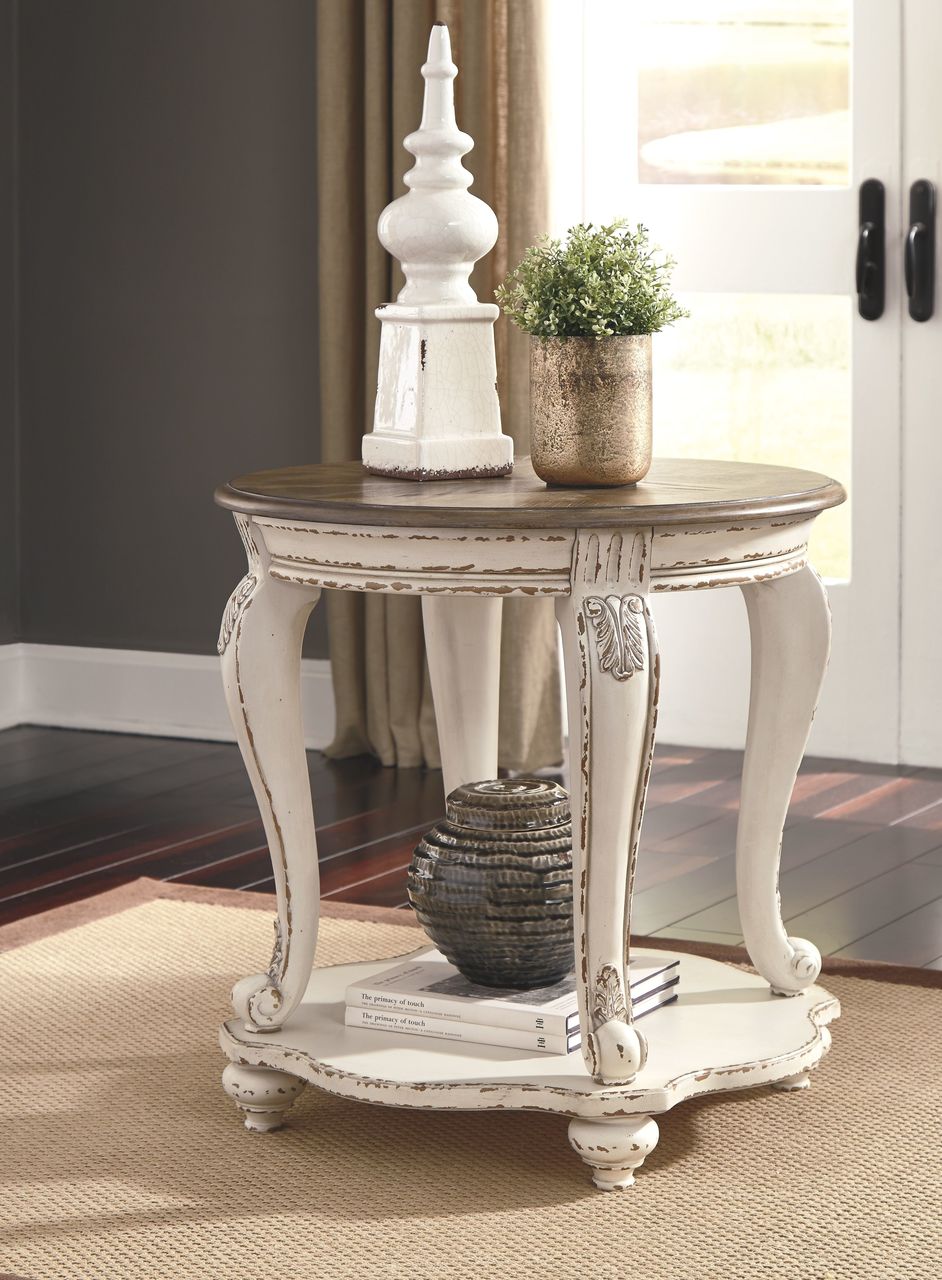Realyn White/Brown Round End Table