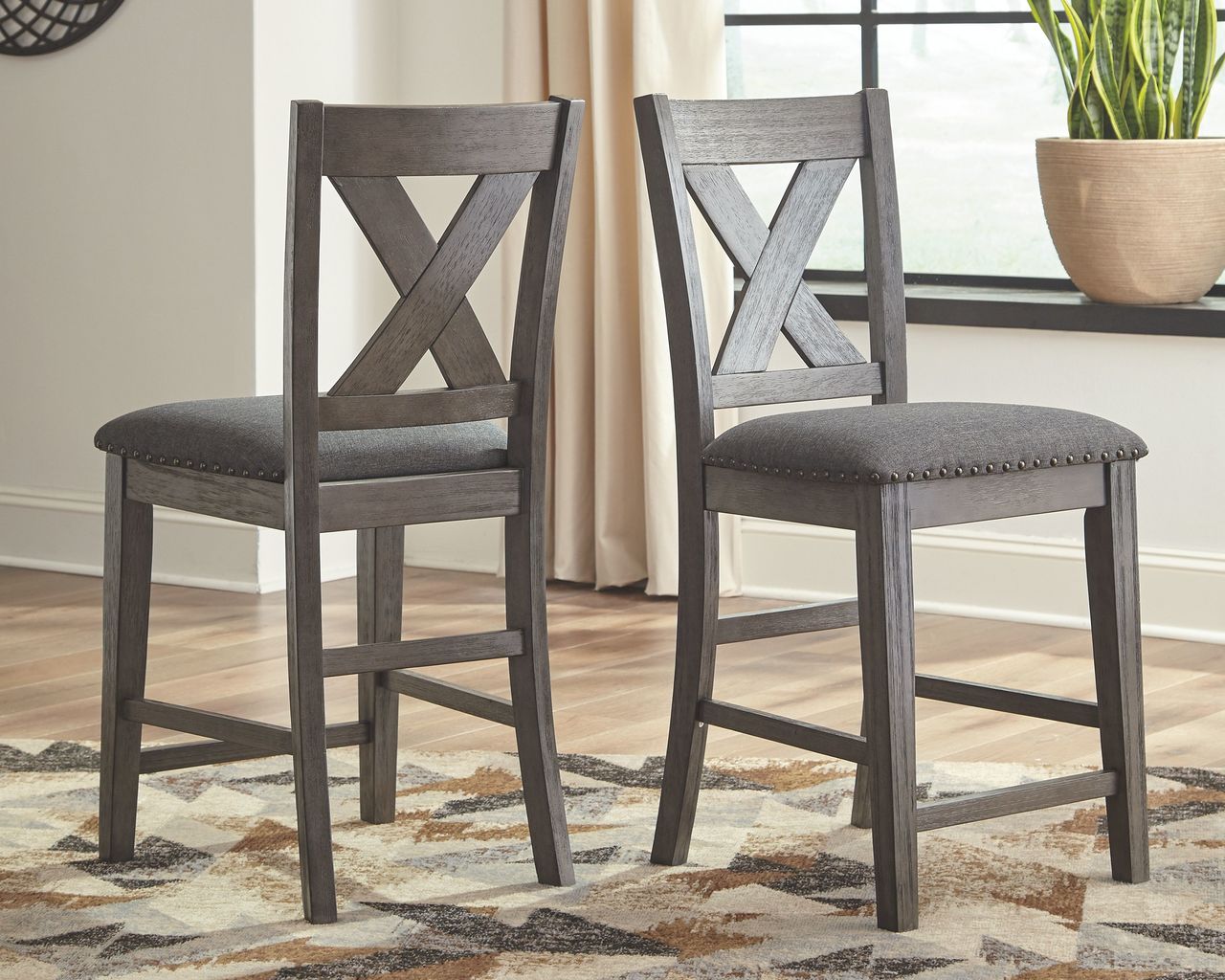 Caitbrook Dark Gray Upholstered Barstool (Set of 2)