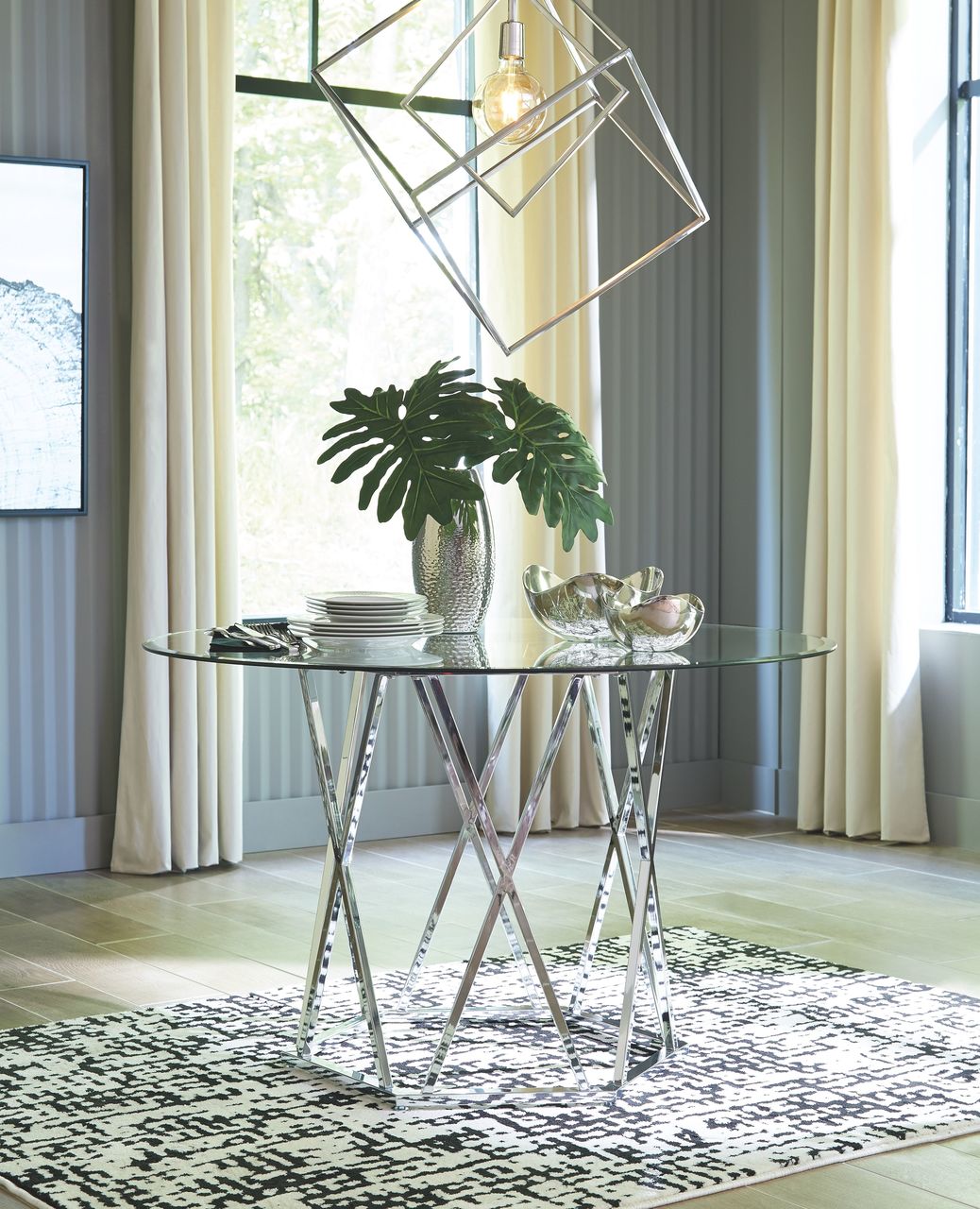 Madanere Chrome Finish Round Dining Room Table