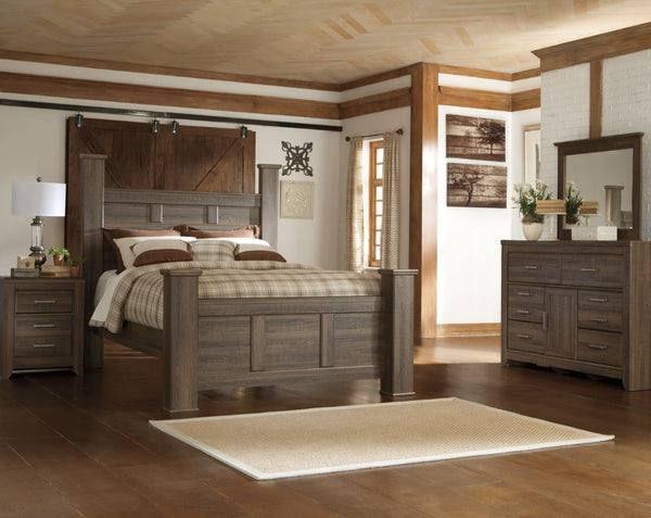 Juararo Queen Poster Bed, Dresser & Mirror - WCC Furniture & Mattress Center Lafayette & Lake Charles