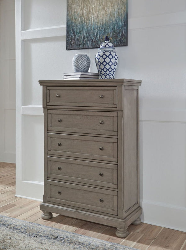Lettner Light Gray Five Drawer Chest - WCC Furniture & Mattress Center Lafayette & Lake Charles