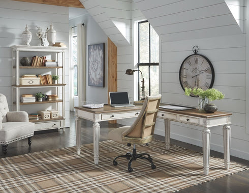 Realyn White/Brown Home Office L Shaped Desk - WCC Furniture & Mattress Center Lafayette & Lake Charles