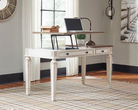Realyn White/Brown Home Office Lift Top Desk - WCC Furniture & Mattress Center Lafayette & Lake Charles