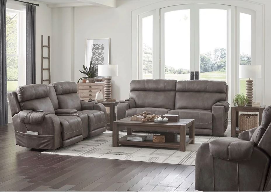 Serenity Steel Power Lay Flat Reclining Loveseat with Console, Heat & Massage