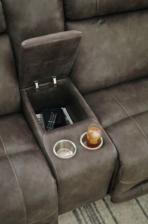 Serenity Steel Power Lay Flat Reclining Loveseat with Console, Heat & Massage