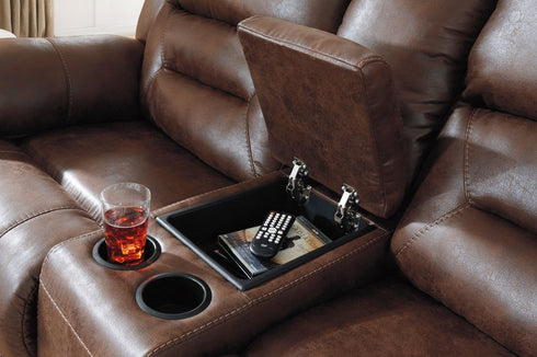 Stoneland Chocolate Reclining Loveseat w/Console - WCC Furniture & Mattress Center Lafayette & Lake Charles