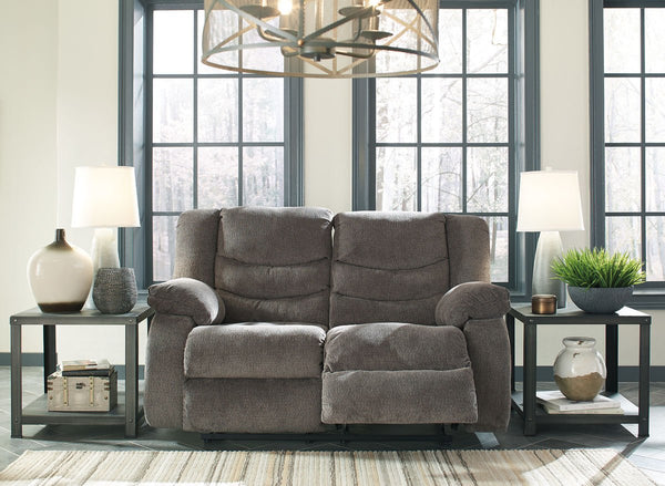 Tulen Gray Reclining Loveseat - WCC Furniture & Mattress Center Lafayette & Lake Charles
