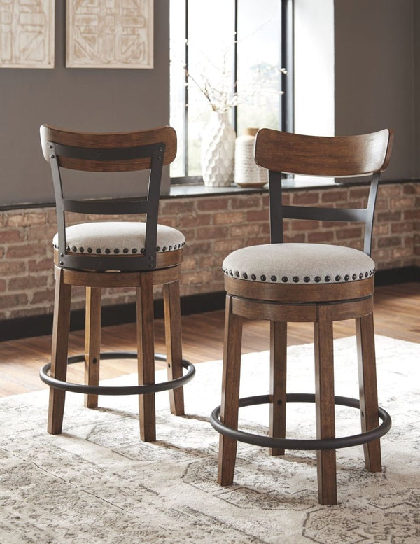 Valebeck Brown UPH Swivel Barstool (1 barstool) - WCC Furniture & Mattress Center Lafayette & Lake Charles