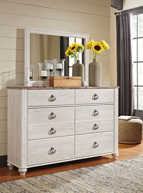 Willowton Two - Tone Panel Bed, Dresser & Mirror - WCC Furniture & Mattress Center Lafayette & Lake Charles