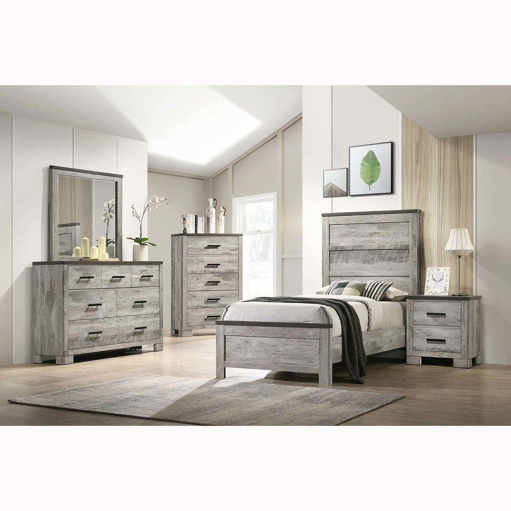 Millers Cove Two-Tone Grey Twin Bed, Dresser & Mirror