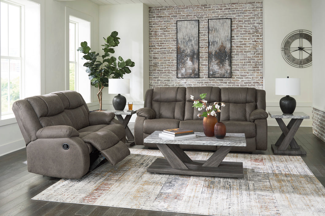 First Base Gunmetal Reclining Sofa & Loveseat