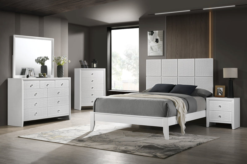 Denker White Bed, Dresser & Mirror