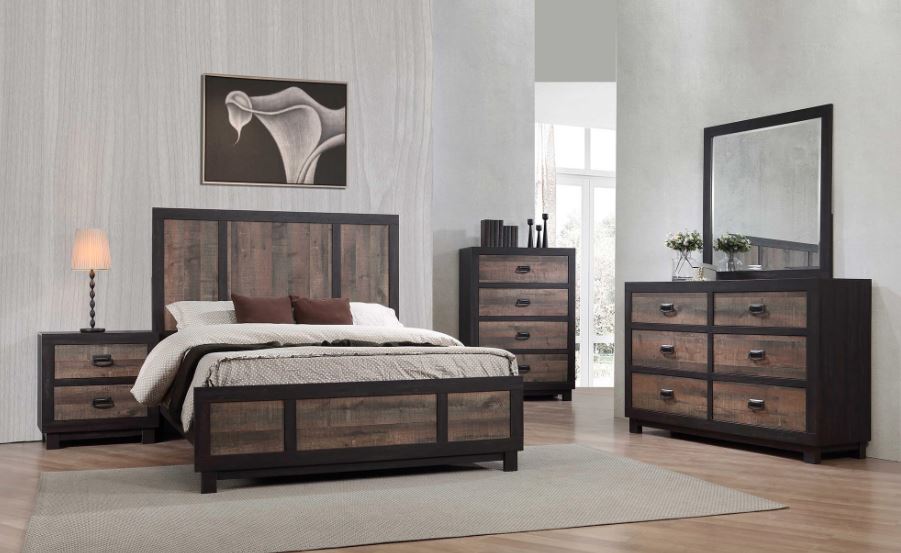 Harlington Walnut King Bed, Dresser & Mirror